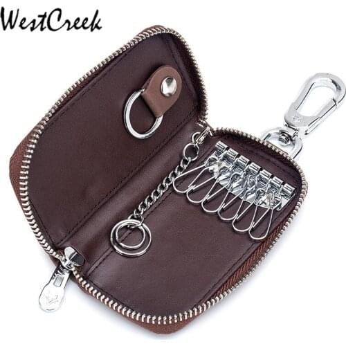 WESTCREEK Brand Vintage Leather Waist Hanging Key Wallet Unisex Housekeeper Key Holder with Key Chain Ring