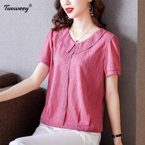 New short Sleeve Women Shirts pink Blouses Office Lady Loose Casual Female Blouse Femme solid Vintage Oversized Shirt Tops