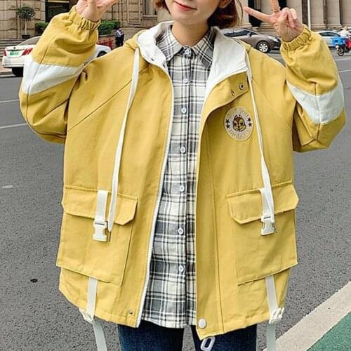 2021 new autumn womens casual basic jacket pocket zipper stitching long-sleeved womens loose hooded jacket