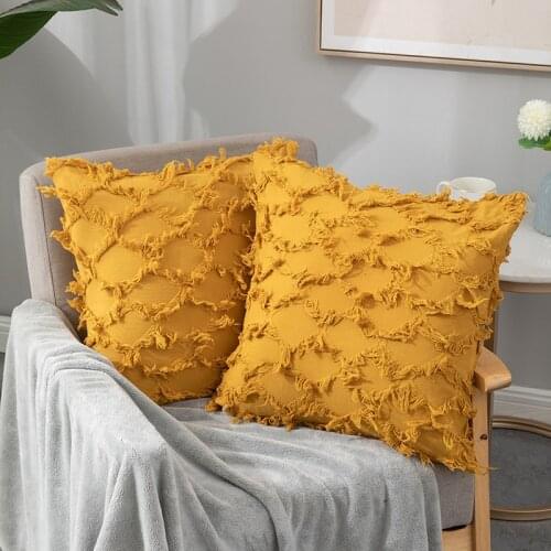 Handmade Tassels Cushion Cover Pillowcase Solid Color Pillow Case Decor Sofa Throw Pillows Room Yellow Pillow Cover Decorative