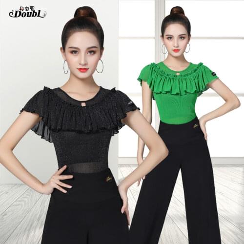 DOUBL Ladies dance dress Latin dance T shirt practice dress female adult short sleeve ballroom dance Latin dance dress summer