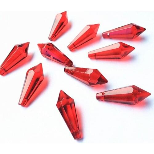 10pcs 36MM Red Crystal Icicle Prisms Pendants (Free Rings)For DIY Glass Curtain/ Chandelier Parts Garland Pendants