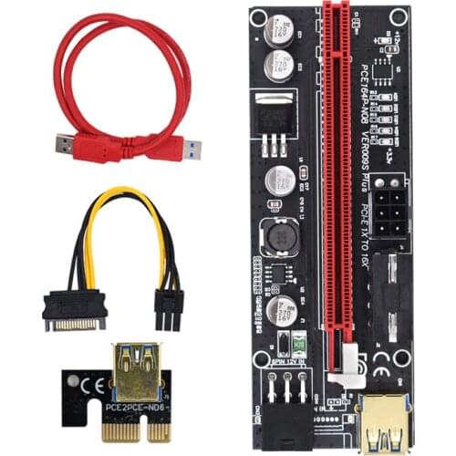 10Pcs 6LED VER009s Plus Mining PCI-E Riser Card Pcie X1 to X16 Extender Riser Adapter Card Sata 15Pin to 6 Pin Power Cable