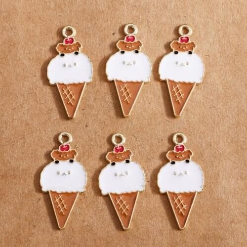 10pcs/lot Enamel Chocolate Ice Cream Charms for Jewelry Making Bear Popsicle Pendants for Earrings Necklaces Keychain Findings