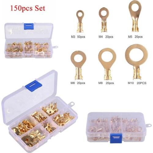 150pcs/set M3, M4, M5, M6, M8, M10 Connector Assorted Brass Copper Crimp Wire Terminals 6 Kinds