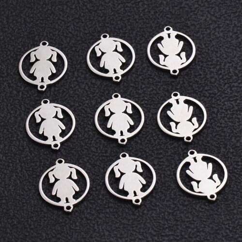 20pcs Girl Charm Bracelets Connectors Stainless Steel Round Connector DIY Bracelet Charm Jewelry Making Findings