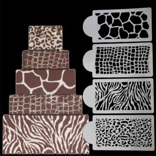 4pcs/Set Zebra Leopard Print Wild Style Cake Stencil Airbrush Painting Mold Animal Cookies Fondant Cake Mousse Decorating Molds