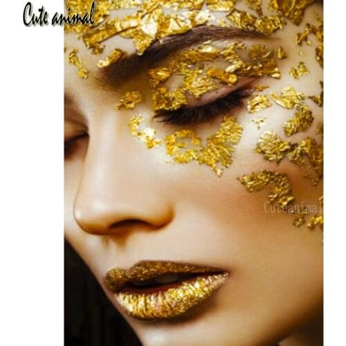 5D Diamond Embroidery Golden woman face sexy lips art cross Stitch DIY Diamond Painting Diamond Mosaic rhinestones Home Decor