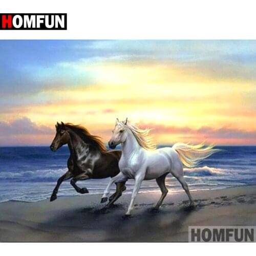 HOMFUN Full Square/Round Drill 5D DIY Diamond Painting "Animal horse" Embroidery Cross Stitch 3D Home Decor Gift A11850