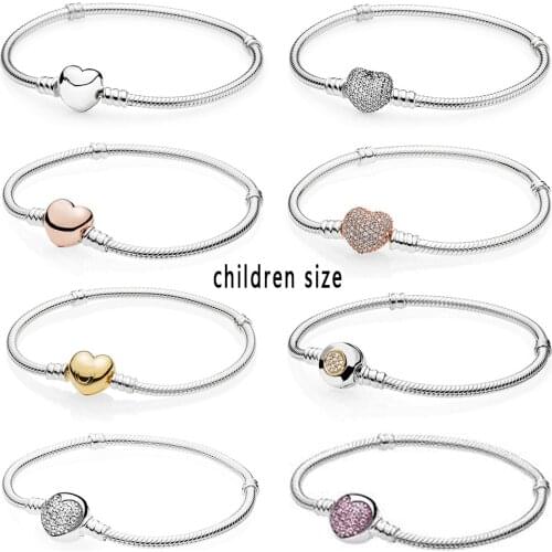 2019 NEW 100% 925 Sterling Silver Rose Gold Heart Bracelet Clear CZ Small Size Charm Bead Fit Children Lovely DIY Jewelry Gift