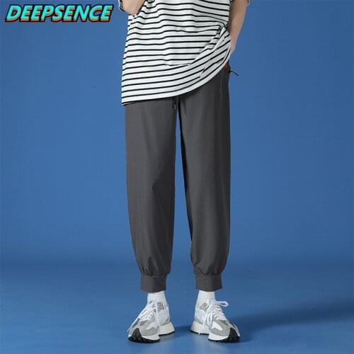 Four Seasons Casual Ice Silk Pants Men Korean Drawstring Thin Section Sports Loose Elastic Foot Fashion Ankle Length Pant Men