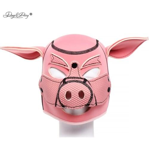 DAVYDAISY High Quality Party Masks Pig Play Pig Hood Mask Padded Rubber Role Play HeadMask Collar Cosplay For Couple Bdsm AC132