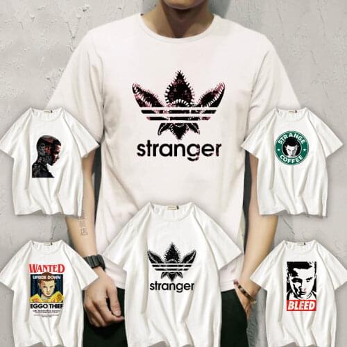 Cosplaydiy Stranger Things 3 Cosplay Tshirt Adult Summer Short Sleeves White T-Shirt Casual Cotton T-Shirt L320