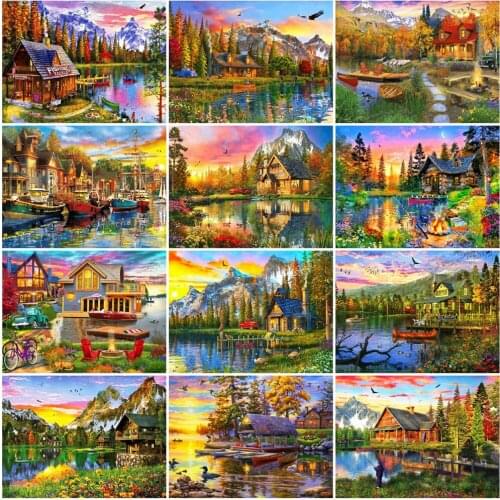 EverShine Diamond Painting Scenery Cross Stitch Kits 5D DIY Diamond Embroidery Sunset Picture Of Rhinestones House Wall Decor