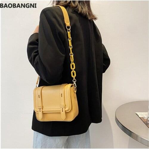 Summer Shoulder Bag For Women New Simple Crossbody Bag Artificial Leather Female Fashion Small Square Bag With Chain Yellow