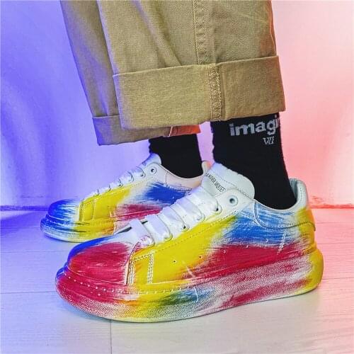 Mens Graffiti Rainbow Colors Sneakers Lace Up Skateboard White Sport Shoes Boys Black Athletic New 2021