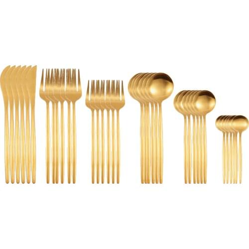 36Pcs Set di posate in acciaio inossidabile opaco stoviglie coltello d'oro forchetta cucchiaio da Dessert argenteria cucina cena