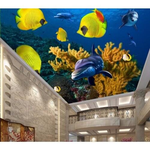3d ceiling murals wallpaper custom mural photo Dolphins underwater world painting 3d wall murals wallpaper for living room