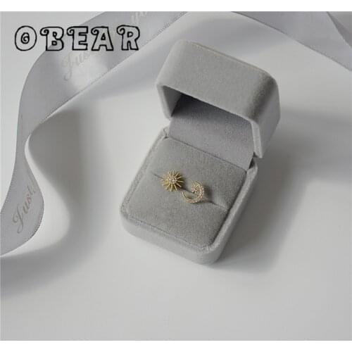 OBEAR 14k Real Gold Korean Star Moon Asymmetrical Stud Earrings Women Elegance Exquisite Jewelry