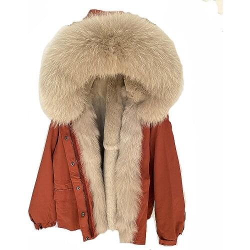 2020 Parka Winter Jacket Women Natural Big Raccoon Fur Collar Hood Rabbit Fur Liner Real Fur Coat Loose Thick Warm New