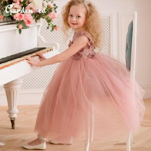 Gardenwed 3D Flowers Flower Girl Dresses 2020 Blush Pink Girl Wedding Party Dress Luxury Cute Birthday Dress