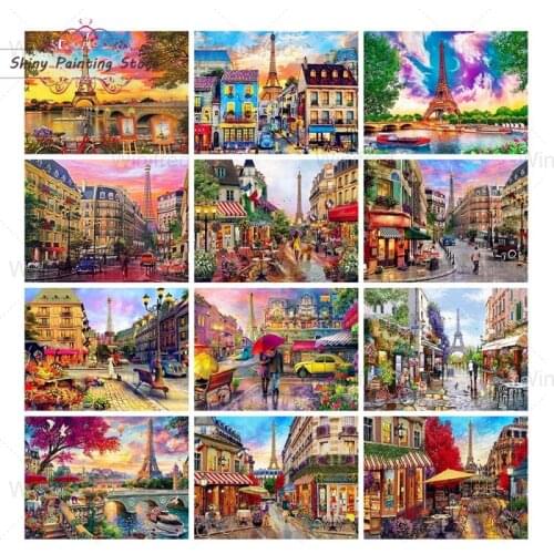 Full Square Round Diamond Mosaic Paris Tower Street Diamond Painting France City Scenic 5D Diamond Embroidery Cross Stitch Decor