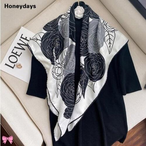 Luxury Gift Camellia Silky and soft Silk Scarf Retro Lady SQUARE SCARF Muslim Hijab Travel Sunscreen Shawl Women Office Scarfs