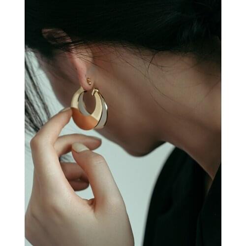 Brass With 18K Gold Round Statement Drop Earrings 925 sterling Silver Needle Punk Party Gown Runway Boho Korean Japan