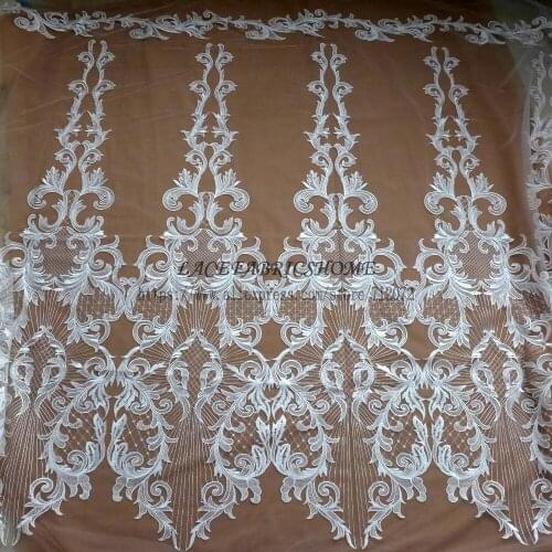 La Belleza New off white Polyester on netting(mesh) wedding dress lace fabric 51'' width