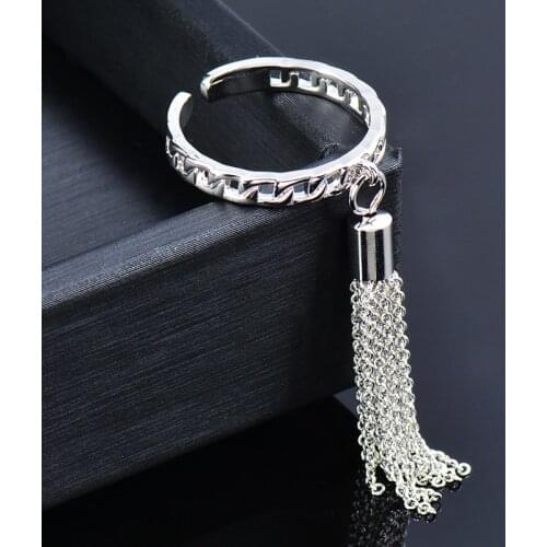 SINLEERY Punk Cool Tassels Drop Pendant Rings Women 2020 New Jewelry Silver Color Open Rings Accessories JZ628 SSH