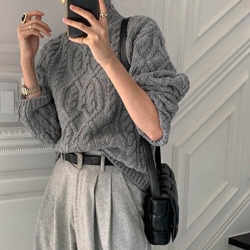 Women Twisted Sweater Jumpers Korean Long Sleeve Casual Warm Thicken Turtleneck Pullover Femme 2020 Winter Knitting Sweater Tops