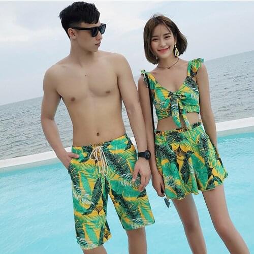 Tankini Swimsuit Woman New Women Two Pieces Push Up Couples Korean Skirt Swimwear Spandex Floral Swimsuit Separate