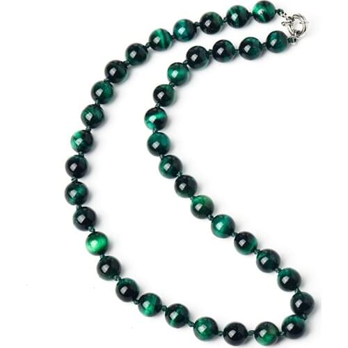 Dark Green add Dull Black Mixed Style Beads and the Transparemt Plump 10 MM Green Natural Tiger Stone Necklace
