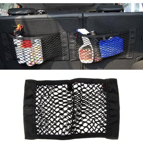 Universal Car Seat Back Storage Elastic Mesh Net Bag Luggage Holder Pocket Sticker Trunk Organizer Strong MagicTape Car-styling