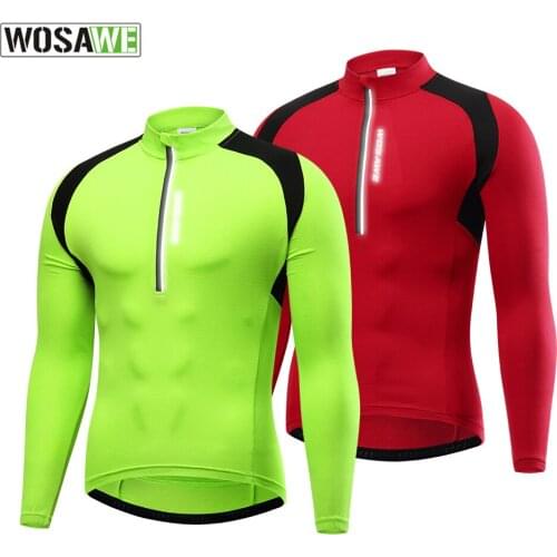 WOSAWE Professional Mens Long Sleeve Cycling Jersey Shirt Breathable Quick Dry Road Bike Bicycle Jerseys with Partial Zipper