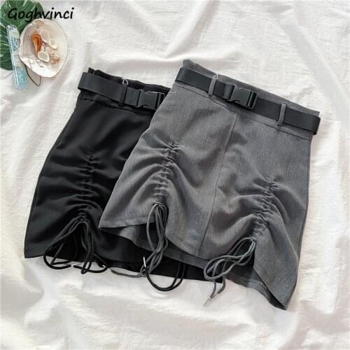 Skirts Women Solid Shirring Design Mini Korean Fashion Harajuku Chic Mujer Faldas Black Streetwear All-match Simple Casual Sexy