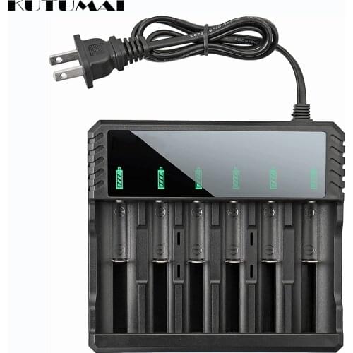 6 Bay 18650 Battery Charger for 3.7v Lithium Rechargeable Batteries Compatible 18650 26650 14500 16340(RCR123) 10440 17670 18490