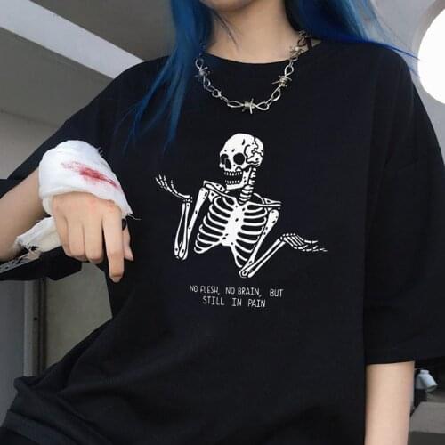 Skull women T-shirt print tees casual S-2XL loose Harajuku letter gothic T-shirt hip-hop streetwear dark Vintage women clothing