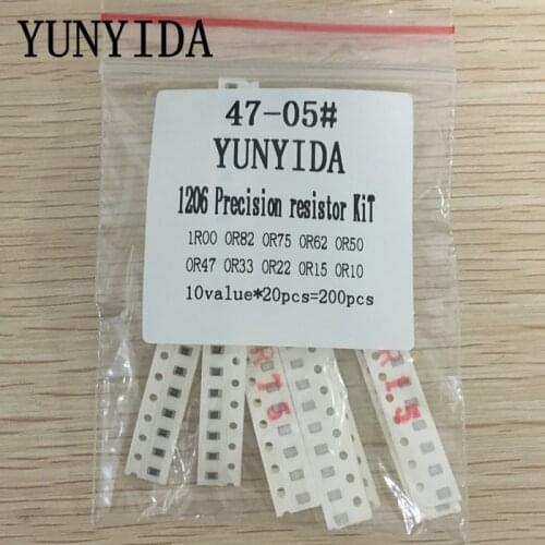200PCS 1% 1206 SMD resistors assorted kit set ,10 valueX20pcs=200pcs 1R00 R820 R750 R620 R500 R470 R330 R220 R150 R100