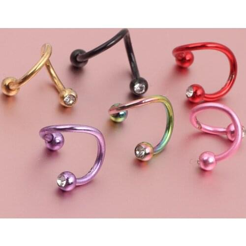 Plated Titanium CZ DOUBLE GEMS SPIRAL TWISTER EYEBROW LIP BELLY RING 8 color 50/100/200pcs Body Jewelry