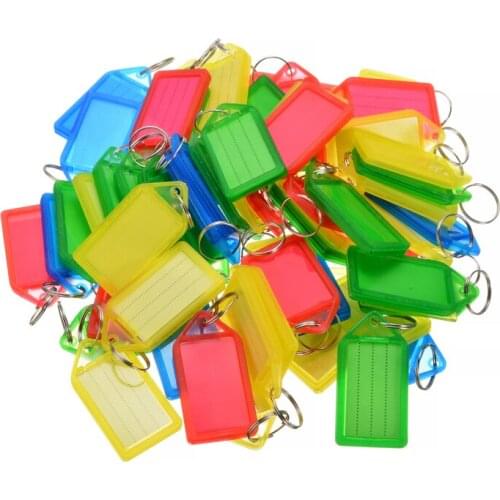 60pcs Colorful Plastic Key Fobs Plastic Key Chains Key Luggage ID Label Tag with Split Ring Paper Card Slidable Protective Cover