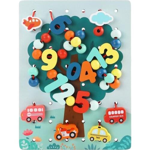 70 Pieces Wooden Lacing Beads Fine Motor Skills Montessori Toys for Children