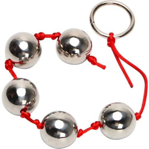IKOKY Anal Bead Ring Handheld Butt Vaginal Plug Adult Products Five Metal Anal Balls Stainless Steel Sex Toys for Woman