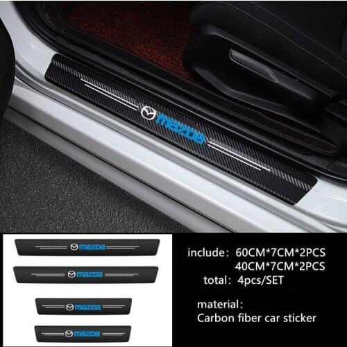 Car styling 4PCS Car Door Threshold Carbon Fiber Scuff Plate Sticker For Mazda Demio 2 3 5 6 M2 M3 M5 M6 CX-5 CX-7 CX-9 RX-8 MX5