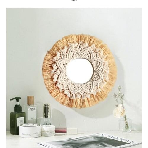 Boho Home Decoration Straw Hand-woven Mirror Wall Decoration Hotel Home Party Decoration Mirrors Bedroom Macrame Wall Hanging