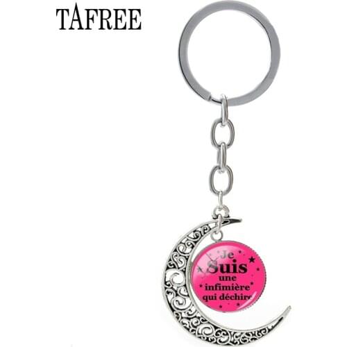 TAFREE Je Suis une infimiere qui dechire Moon Pendant Keychain Trendy merci maitresse Key Chain Key Ring Teachers Jewelry JE02