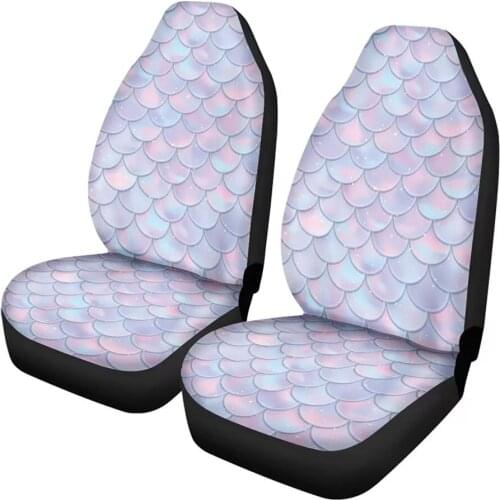 2Pcs Front Car Seat Cover Universal Mermaid Scales Print Fashion Car Accessories AntiDust Cloth Elastic Seat Protector