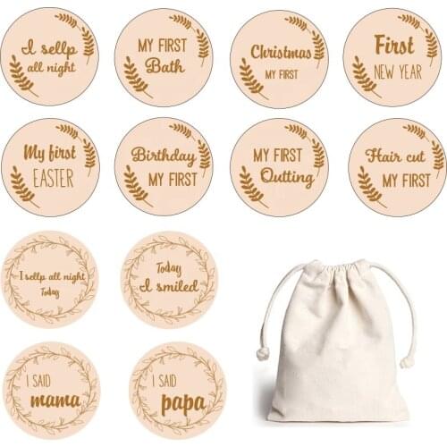 Factory laser engrave wooden discs Newborn Baby Birth Announcement Card Wooden Baby Milestone Cards Blocks