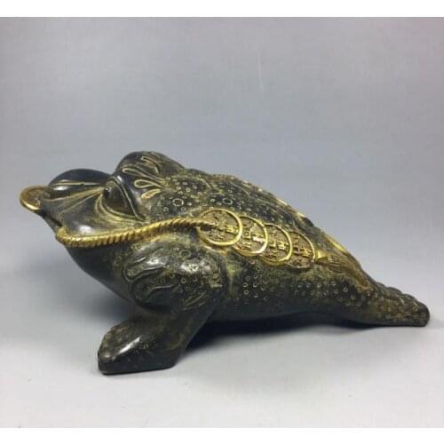 Feng Shui Three Legged Money For Frog Fortune copper Toad Figurin Chinese Coin Metal bronze Craft Home Decor