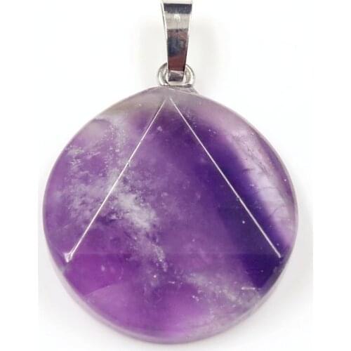 FYJS Unique Jewelry Silver Plated Round Cabochon Geometric Natural Purple Amethysts Stone Pendant